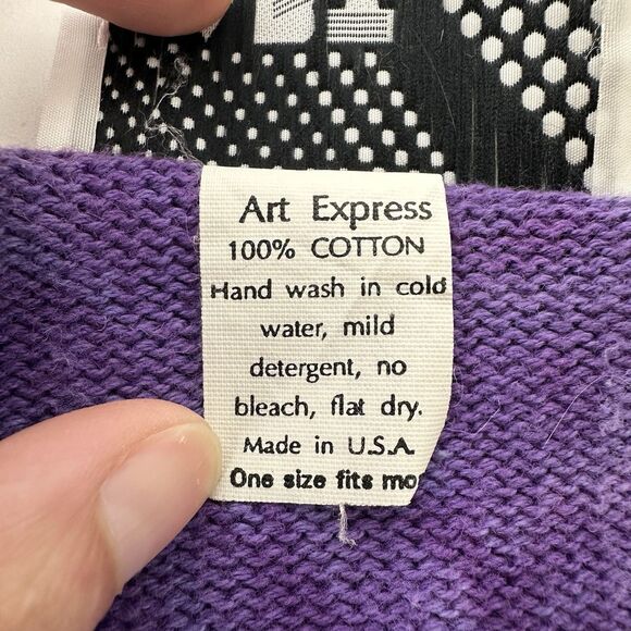 Vtg Art Express Purple Tie Dye Knit Sweater One Size Fringe 80s Statement USA - Picture 5 of 13